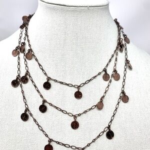 Joan Rivers Brown Coin Chain Necklace Copper Bronze 60"
